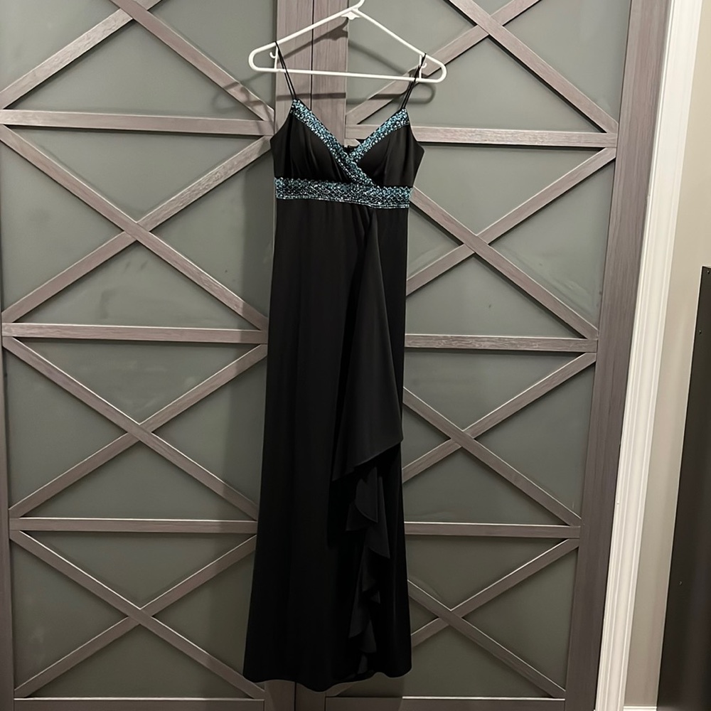 Black formal gown with beaded accents